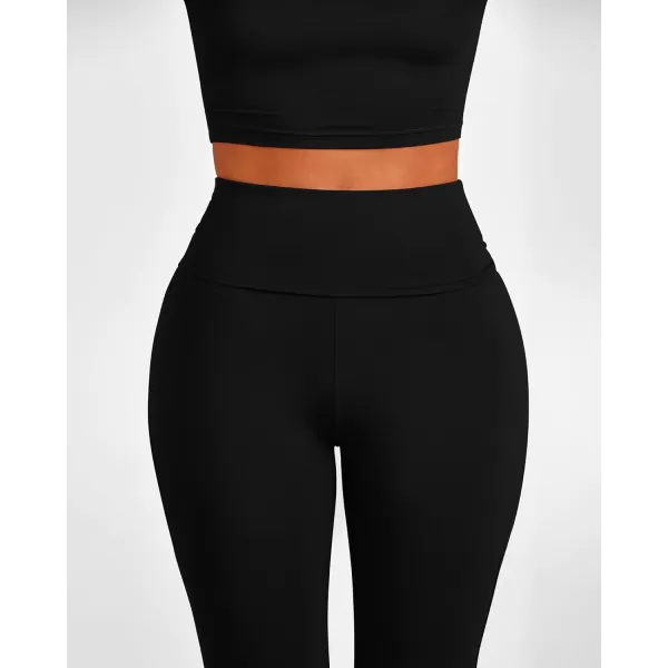 BTFBM Women 2 Piece Lounge Sets Fold Over Yoga Pants Long Sleeve Cropped Top Matching Set Two Piece Tracksuit PajamasSolid Black