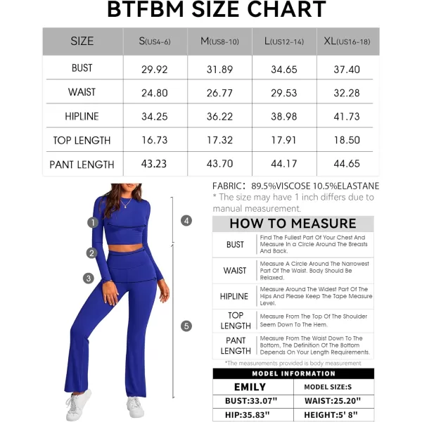 BTFBM Women 2 Piece Lounge Sets Fold Over Yoga Pants Long Sleeve Cropped Top Matching Set Two Piece Tracksuit PajamasSolid Brilliant Blue