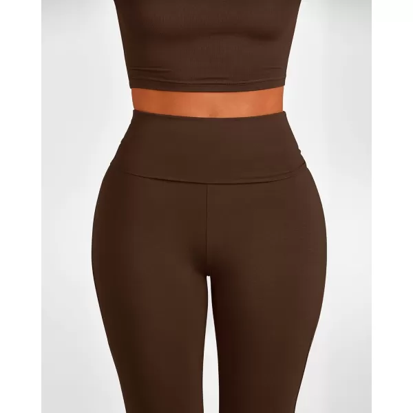 BTFBM Women 2 Piece Lounge Sets Fold Over Yoga Pants Long Sleeve Cropped Top Matching Set Two Piece Tracksuit PajamasSolid Coffee