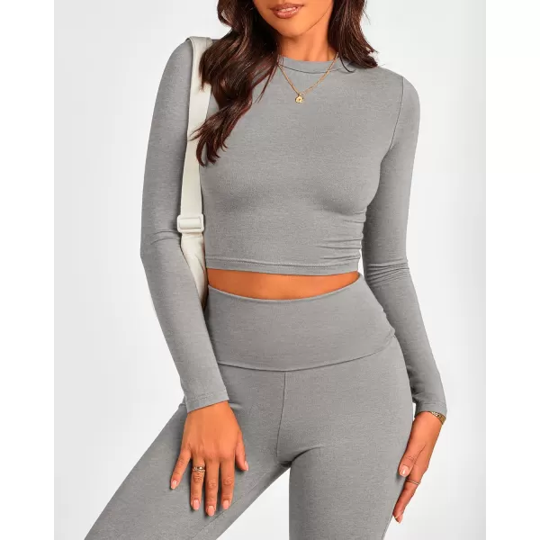 BTFBM Women 2 Piece Lounge Sets Fold Over Yoga Pants Long Sleeve Cropped Top Matching Set Two Piece Tracksuit PajamasSolid Grey
