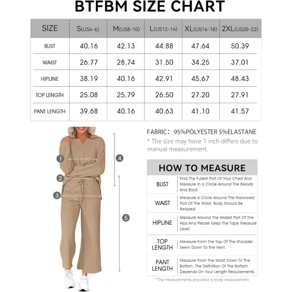 BTFBM Women 2 Piece Outfit 2024 Fall Winter Lapel V Neck Long Sleeve Pullover and Wide Leg Pants Lounge Sets PocketsSolid Khaki