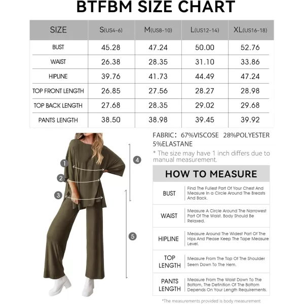 BTFBM Women 2 Piece Outfits Casual Loose Slit Short Sleeve Top Wide Leg Pants Matching Lounge Sets Tracksuit With PocketSolid Army Green