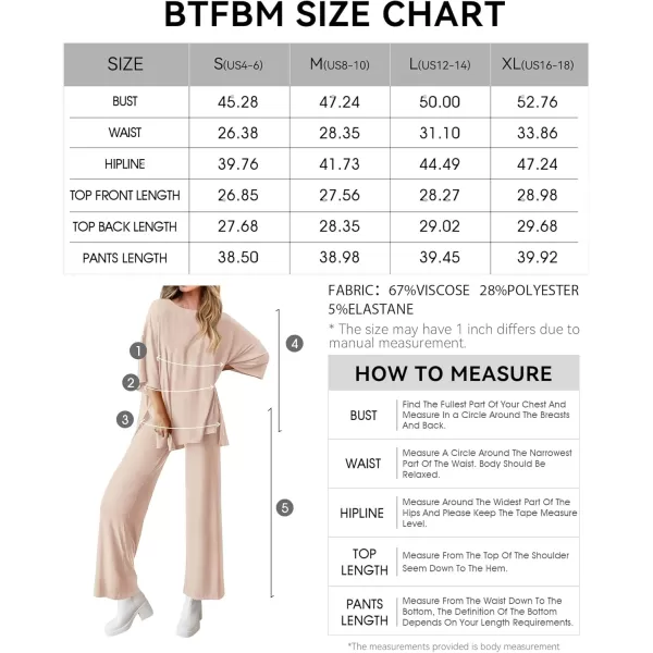 BTFBM Women 2 Piece Outfits Casual Loose Slit Short Sleeve Top Wide Leg Pants Matching Lounge Sets Tracksuit With PocketSolid Beige