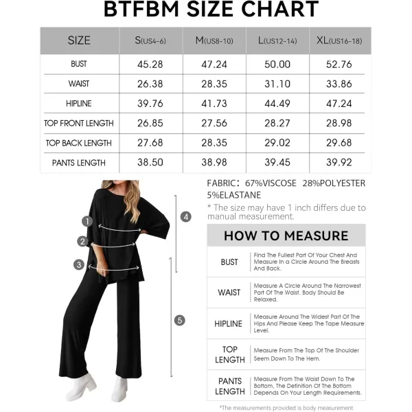 BTFBM Women 2 Piece Outfits Casual Loose Slit Short Sleeve Top Wide Leg Pants Matching Lounge Sets Tracksuit With PocketSolid Black