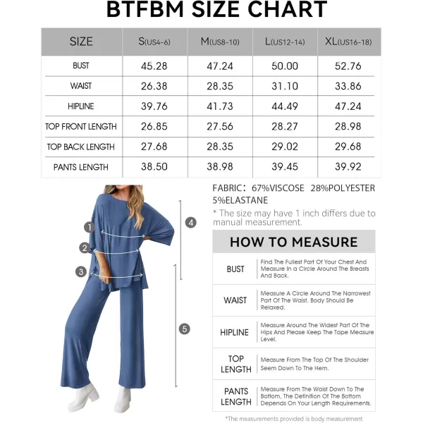 BTFBM Women 2 Piece Outfits Casual Loose Slit Short Sleeve Top Wide Leg Pants Matching Lounge Sets Tracksuit With PocketSolid Blue