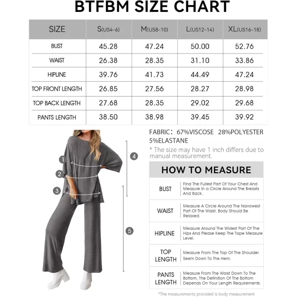 BTFBM Women 2 Piece Outfits Casual Loose Slit Short Sleeve Top Wide Leg Pants Matching Lounge Sets Tracksuit With PocketSolid Dark Grey