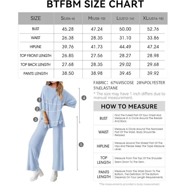 BTFBM Women 2 Piece Outfits Casual Loose Slit Short Sleeve Top Wide Leg Pants Matching Lounge Sets Tracksuit With PocketSolid Light Blue