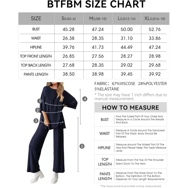 BTFBM Women 2 Piece Outfits Casual Loose Slit Short Sleeve Top Wide Leg Pants Matching Lounge Sets Tracksuit With PocketSolid Navy