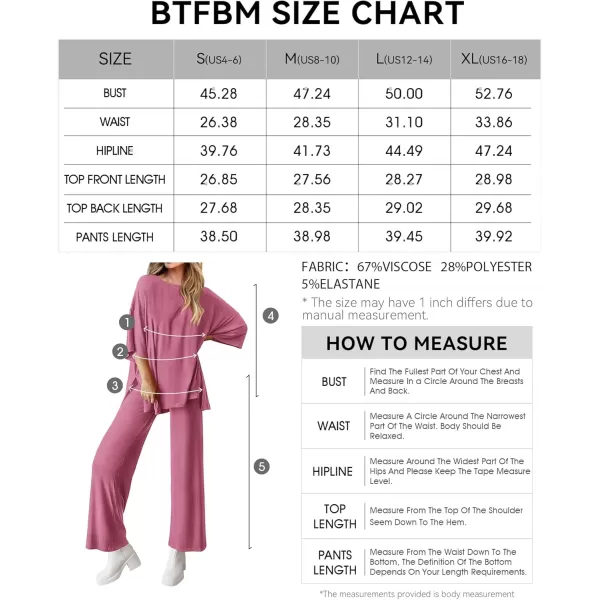 BTFBM Women 2 Piece Outfits Casual Loose Slit Short Sleeve Top Wide Leg Pants Matching Lounge Sets Tracksuit With PocketSolid Pink