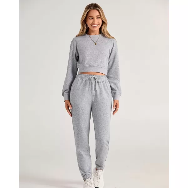 BTFBM Women 2 Piece Outfits Long Sleeve Crop Top Pullover Drawstring Pant Jogger Set Casual Sweatsuits Tracksuit PocketsSolid Grey