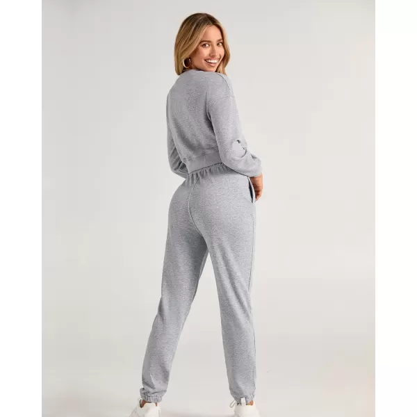 BTFBM Women 2 Piece Outfits Long Sleeve Crop Top Pullover Drawstring Pant Jogger Set Casual Sweatsuits Tracksuit PocketsSolid Grey
