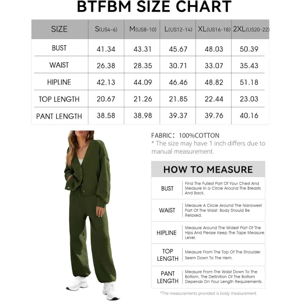 BTFBM Women 2 piece Outfits Fall Knit Sweater Sets Loose Casual Button Down Cardigan Long Pants Matching Lounge SetSolid Army Green