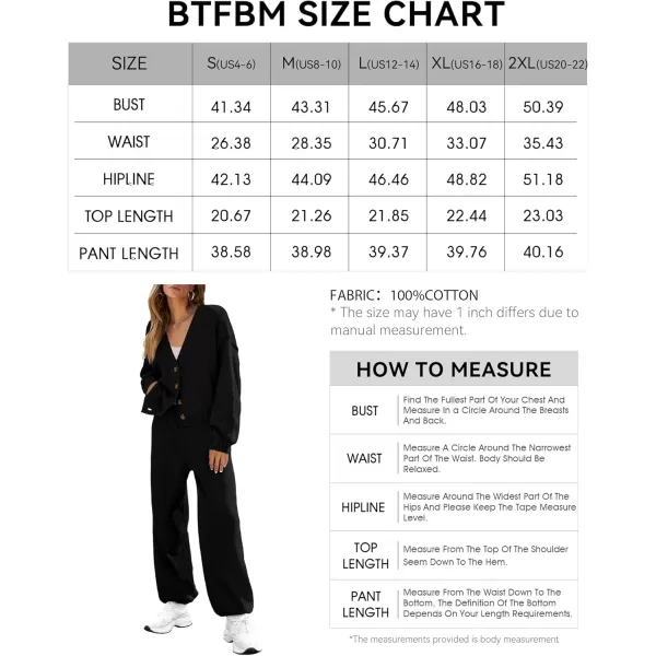 BTFBM Women 2 piece Outfits Fall Knit Sweater Sets Loose Casual Button Down Cardigan Long Pants Matching Lounge SetSolid Black