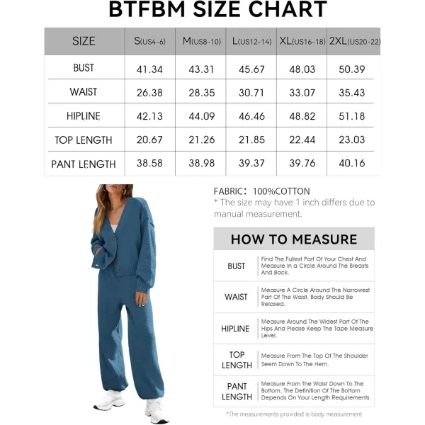 BTFBM Women 2 piece Outfits Fall Knit Sweater Sets Loose Casual Button Down Cardigan Long Pants Matching Lounge SetSolid Blue