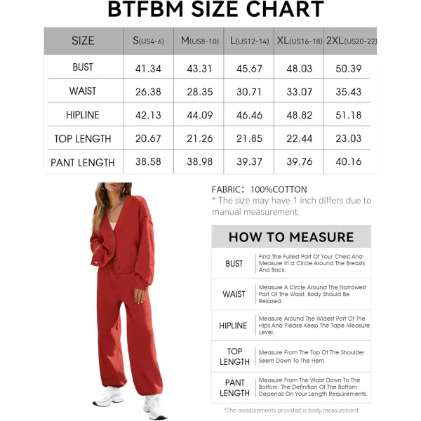 BTFBM Women 2 piece Outfits Fall Knit Sweater Sets Loose Casual Button Down Cardigan Long Pants Matching Lounge SetSolid Brick Red