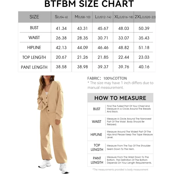 BTFBM Women 2 piece Outfits Fall Knit Sweater Sets Loose Casual Button Down Cardigan Long Pants Matching Lounge SetSolid Light Khaki