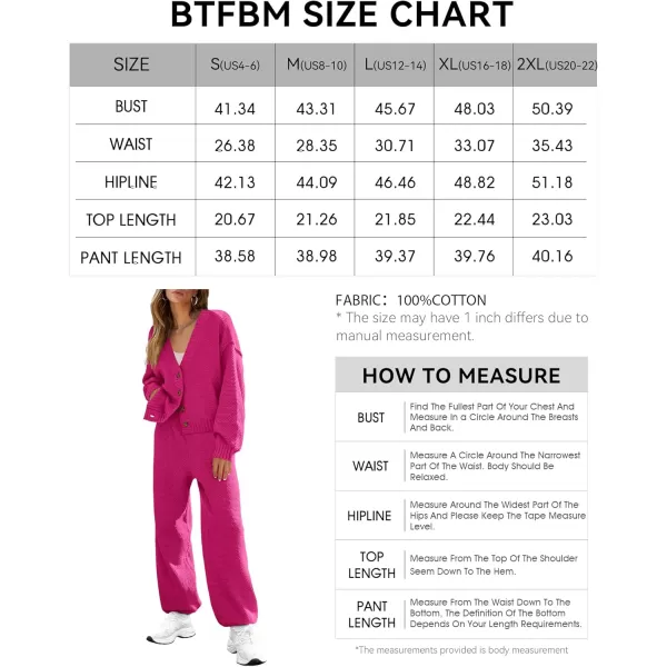 BTFBM Women 2 piece Outfits Fall Knit Sweater Sets Loose Casual Button Down Cardigan Long Pants Matching Lounge SetSolid Rose Red