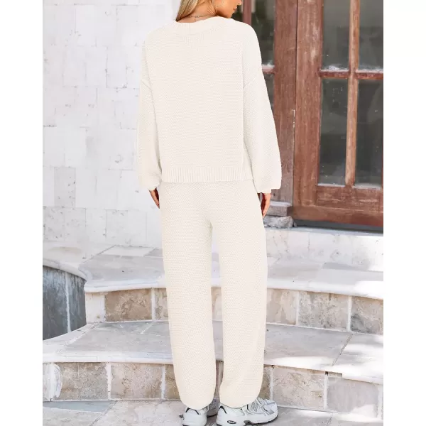 BTFBM Women 2 piece Outfits Fall Knit Sweater Sets Loose Casual Button Down Cardigan Long Pants Matching Lounge SetSolid White