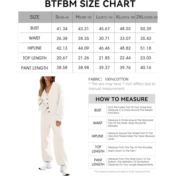 BTFBM Women 2 piece Outfits Fall Knit Sweater Sets Loose Casual Button Down Cardigan Long Pants Matching Lounge SetSolid White
