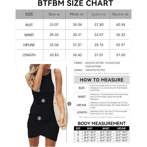 BTFBM Women 2024 Summer Sleeveless Tank Dresses Crew Neck Slim Fit Short Casual Ruched Bodycon Party Club Mini DressBlack