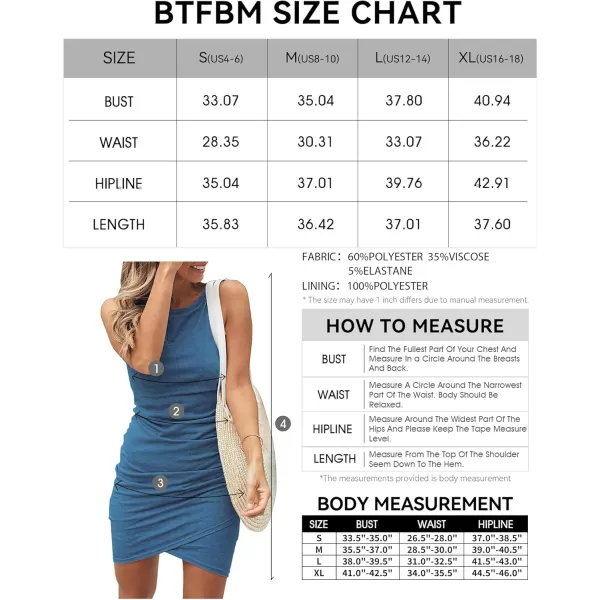 BTFBM Women 2024 Summer Sleeveless Tank Dresses Crew Neck Slim Fit Short Casual Ruched Bodycon Party Club Mini DressBlue