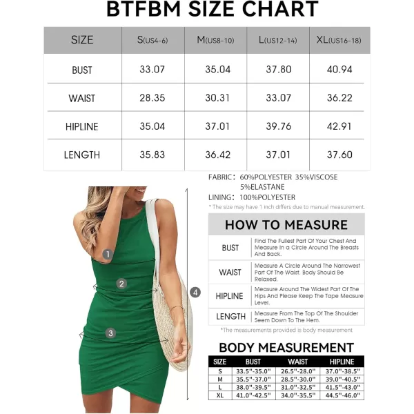 BTFBM Women 2024 Summer Sleeveless Tank Dresses Crew Neck Slim Fit Short Casual Ruched Bodycon Party Club Mini DressBright Green