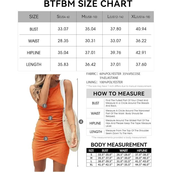 BTFBM Women 2024 Summer Sleeveless Tank Dresses Crew Neck Slim Fit Short Casual Ruched Bodycon Party Club Mini DressBright Orange