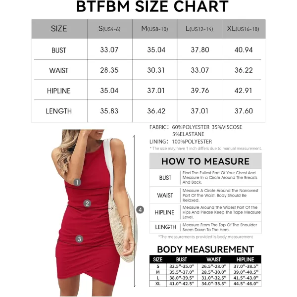 BTFBM Women 2024 Summer Sleeveless Tank Dresses Crew Neck Slim Fit Short Casual Ruched Bodycon Party Club Mini DressBright Red