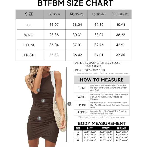 BTFBM Women 2024 Summer Sleeveless Tank Dresses Crew Neck Slim Fit Short Casual Ruched Bodycon Party Club Mini DressCoffee