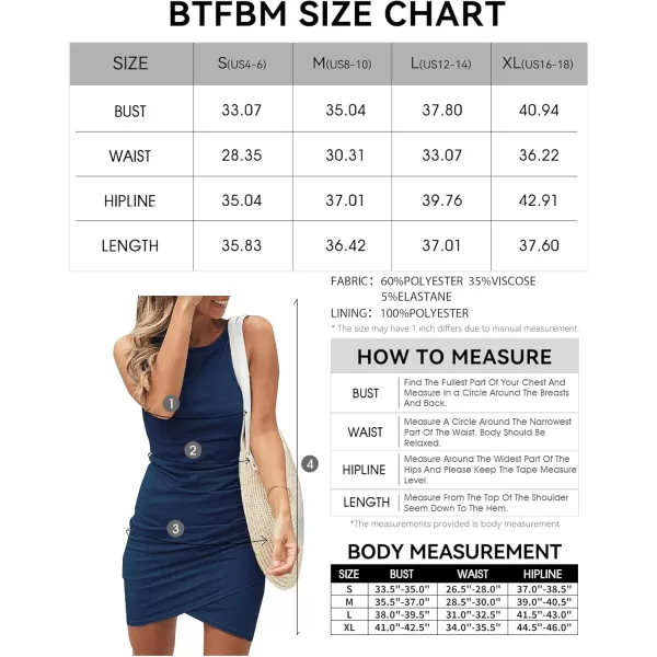 BTFBM Women 2024 Summer Sleeveless Tank Dresses Crew Neck Slim Fit Short Casual Ruched Bodycon Party Club Mini DressDark Blue