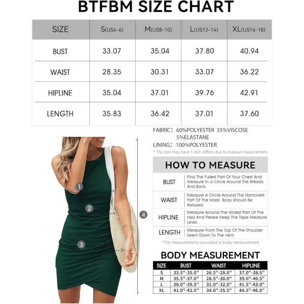BTFBM Women 2024 Summer Sleeveless Tank Dresses Crew Neck Slim Fit Short Casual Ruched Bodycon Party Club Mini DressDark Green