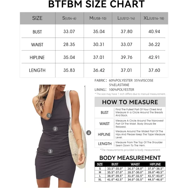 BTFBM Women 2024 Summer Sleeveless Tank Dresses Crew Neck Slim Fit Short Casual Ruched Bodycon Party Club Mini DressDark Grey