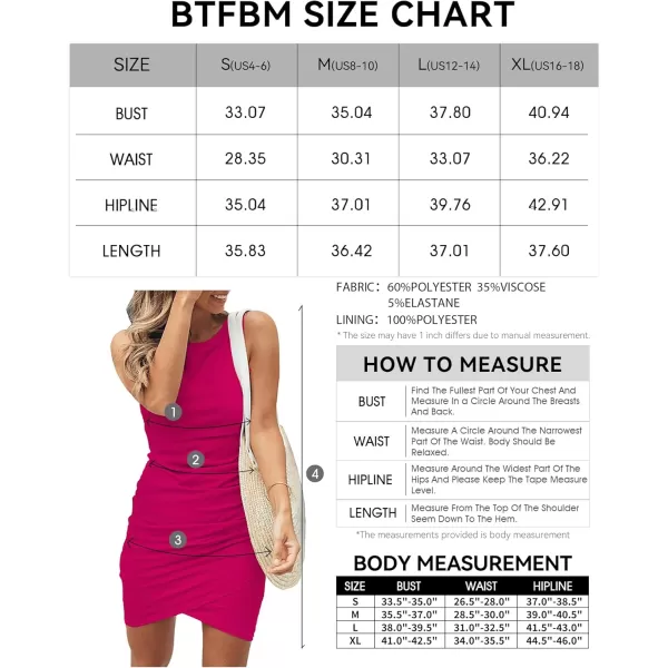 BTFBM Women 2024 Summer Sleeveless Tank Dresses Crew Neck Slim Fit Short Casual Ruched Bodycon Party Club Mini DressDark Rose Red