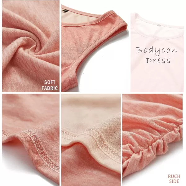 BTFBM Women 2024 Summer Sleeveless Tank Dresses Crew Neck Slim Fit Short Casual Ruched Bodycon Party Club Mini DressDark Rose Red