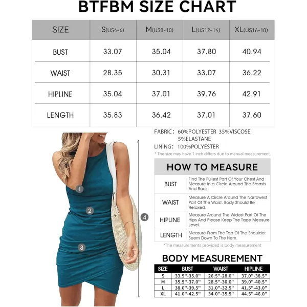 BTFBM Women 2024 Summer Sleeveless Tank Dresses Crew Neck Slim Fit Short Casual Ruched Bodycon Party Club Mini DressDeep Blue