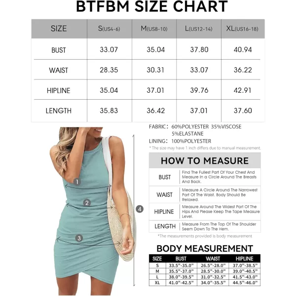 BTFBM Women 2024 Summer Sleeveless Tank Dresses Crew Neck Slim Fit Short Casual Ruched Bodycon Party Club Mini DressGreen
