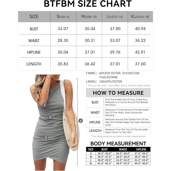 BTFBM Women 2024 Summer Sleeveless Tank Dresses Crew Neck Slim Fit Short Casual Ruched Bodycon Party Club Mini DressGrey