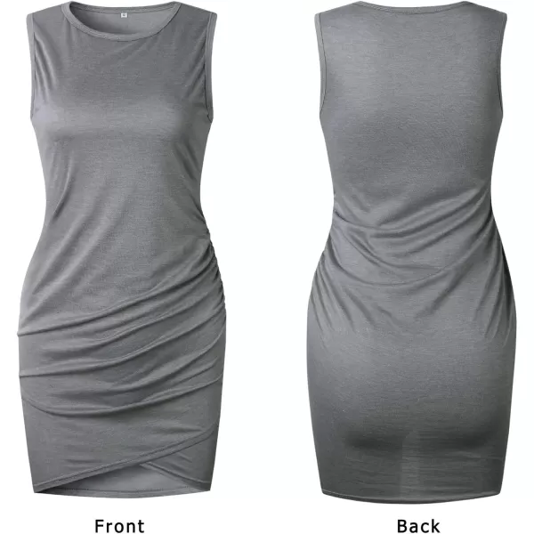 BTFBM Women 2024 Summer Sleeveless Tank Dresses Crew Neck Slim Fit Short Casual Ruched Bodycon Party Club Mini DressGrey