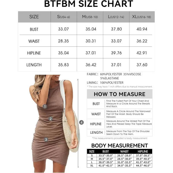 BTFBM Women 2024 Summer Sleeveless Tank Dresses Crew Neck Slim Fit Short Casual Ruched Bodycon Party Club Mini DressLight Brown