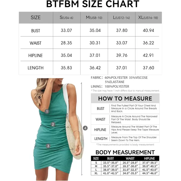 BTFBM Women 2024 Summer Sleeveless Tank Dresses Crew Neck Slim Fit Short Casual Ruched Bodycon Party Club Mini DressLight Green