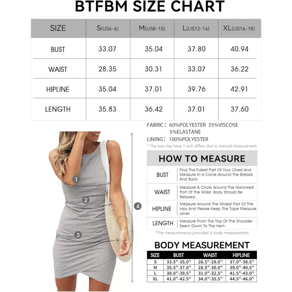 BTFBM Women 2024 Summer Sleeveless Tank Dresses Crew Neck Slim Fit Short Casual Ruched Bodycon Party Club Mini DressLight Grey