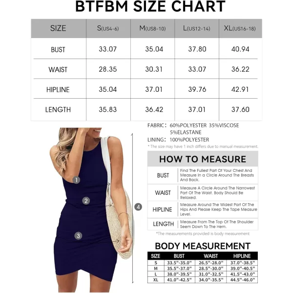 BTFBM Women 2024 Summer Sleeveless Tank Dresses Crew Neck Slim Fit Short Casual Ruched Bodycon Party Club Mini DressNavy