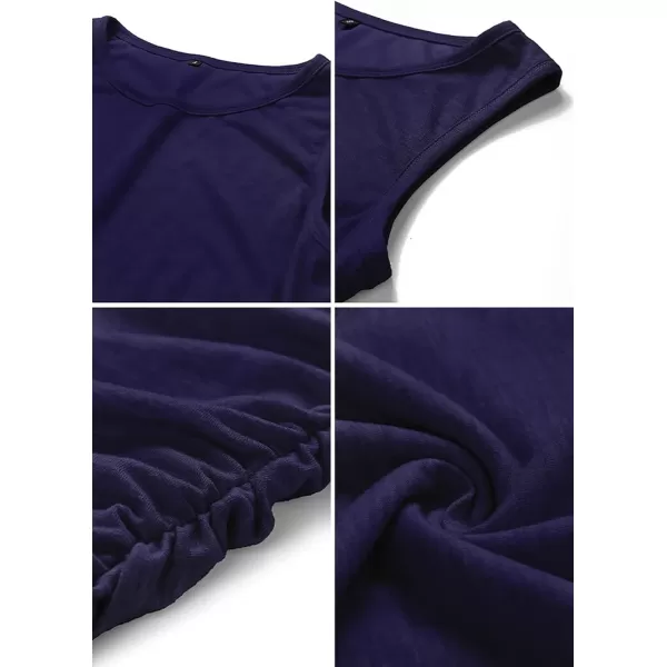 BTFBM Women 2024 Summer Sleeveless Tank Dresses Crew Neck Slim Fit Short Casual Ruched Bodycon Party Club Mini DressNavy