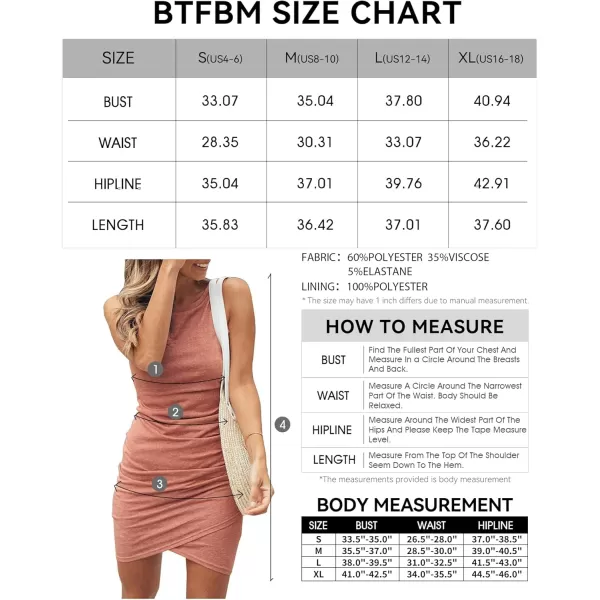 BTFBM Women 2024 Summer Sleeveless Tank Dresses Crew Neck Slim Fit Short Casual Ruched Bodycon Party Club Mini DressPink