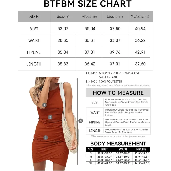 BTFBM Women 2024 Summer Sleeveless Tank Dresses Crew Neck Slim Fit Short Casual Ruched Bodycon Party Club Mini DressRed Khaki