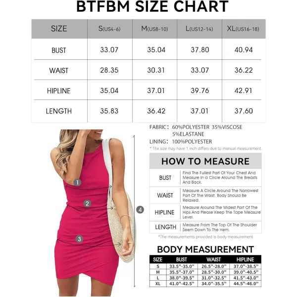 BTFBM Women 2024 Summer Sleeveless Tank Dresses Crew Neck Slim Fit Short Casual Ruched Bodycon Party Club Mini DressRose Red