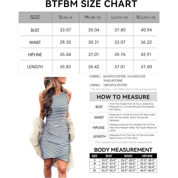 BTFBM Women 2024 Summer Sleeveless Tank Dresses Crew Neck Slim Fit Short Casual Ruched Bodycon Party Club Mini DressStripe