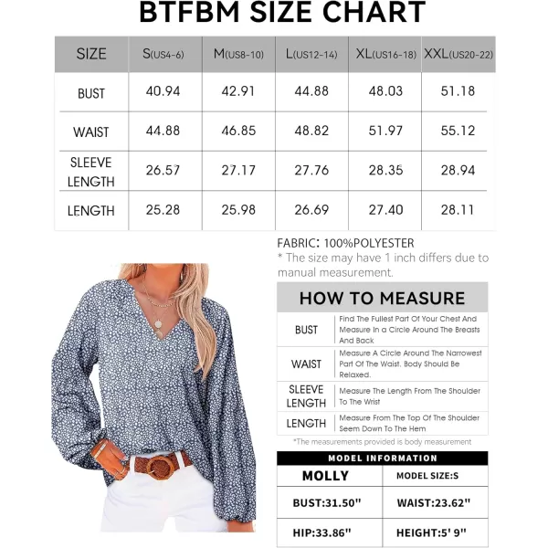 BTFBM Women Casual Boho Blouse Fashion Floral Shirts V Neck Long Puff Sleeve Lightweight Chiffon Summer Fall Tops 2024Leopard Dark Blue
