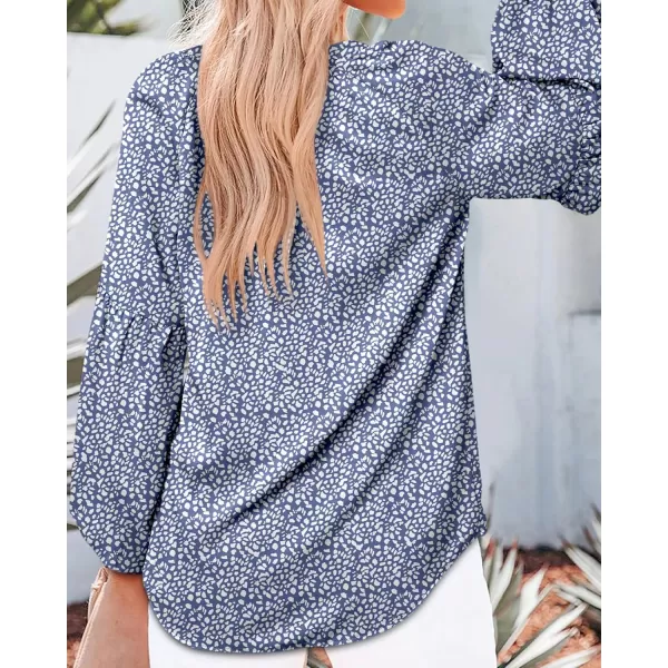 BTFBM Women Casual Boho Blouse Fashion Floral Shirts V Neck Long Puff Sleeve Lightweight Chiffon Summer Fall Tops 2024Leopard Dark Blue