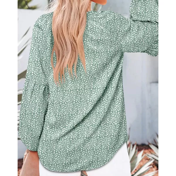 BTFBM Women Casual Boho Blouse Fashion Floral Shirts V Neck Long Puff Sleeve Lightweight Chiffon Summer Fall Tops 2024Leopard Green